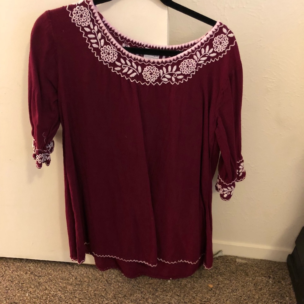 Embroidered Maroon Top